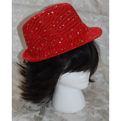 Sparkling Red Fedora Hat for the Red Hat Lady / Red w Clear Sequin Sparkles  eb-15848516